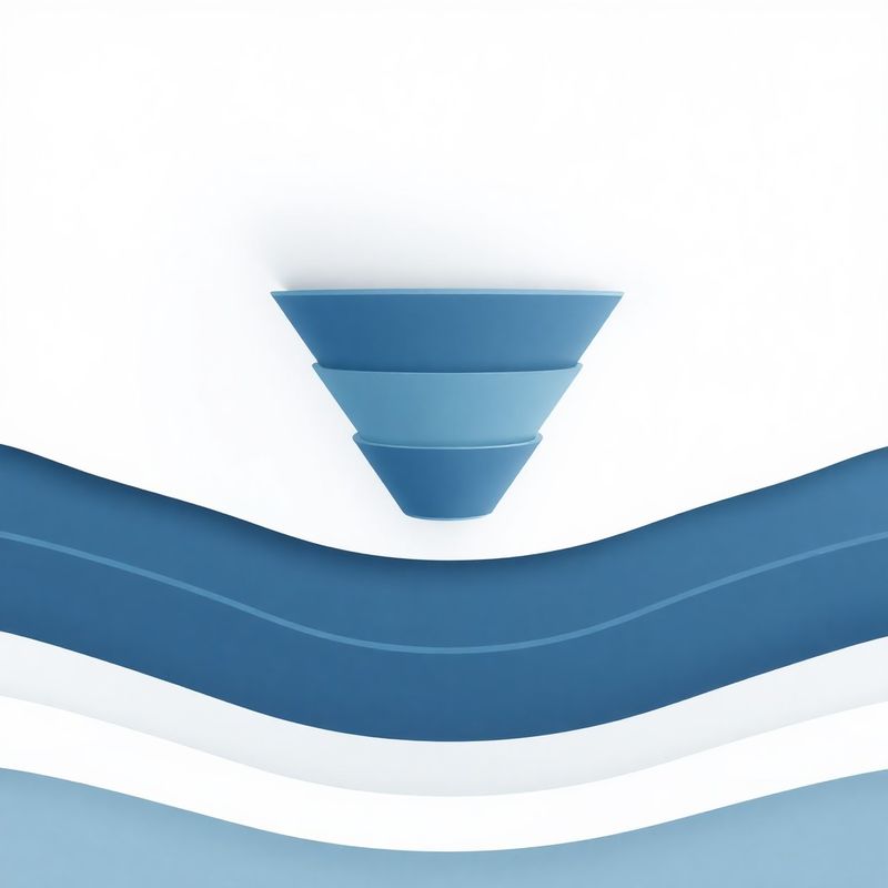 Apstraktna vizualizacija marketinškog lijevka sa slojevitim geometrijskim oblicima u slate-blue paleti